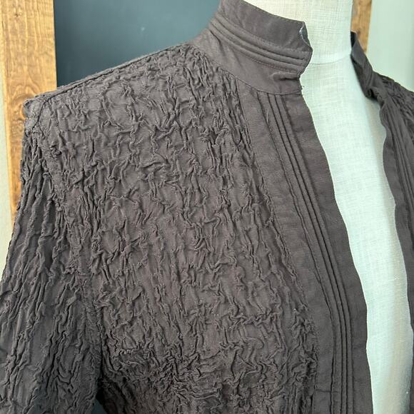 Vintage Chicos Crinkle Mandarin Collar Jacket S Brown Open Front Y2K Textured - Picture 6 of 9